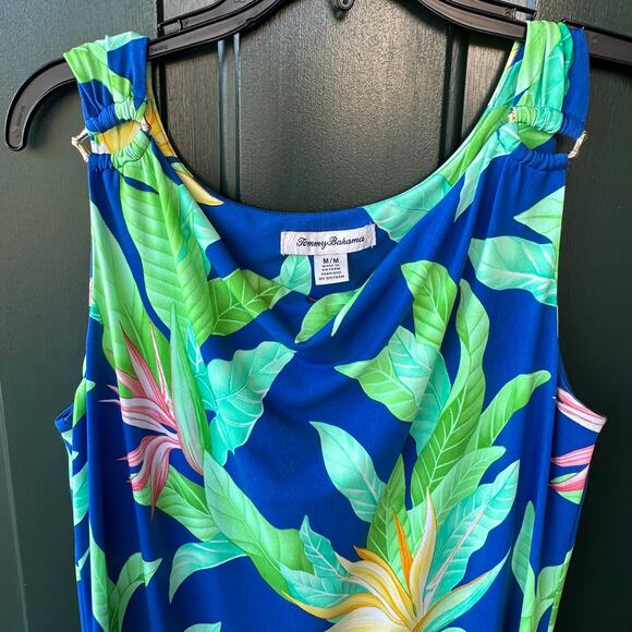 Tommy Bahama Maxi Dress Blue Tropical Floral Sleeveless Size M Resort Cruise - Picture 2 of 7